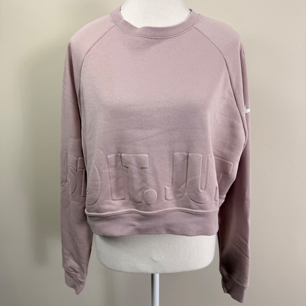 Nike Dri-FIT Just Do It Embossed Cropped Sweatshirt Mauve Lilac Medium
